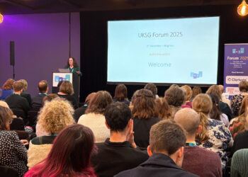 Photo of Charlie Rapple at the UKSG Forum. Photo by UKSG.