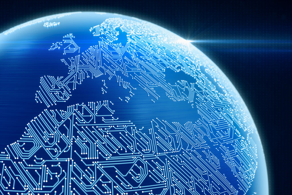 Futuristic Globe with circuit board pattern
