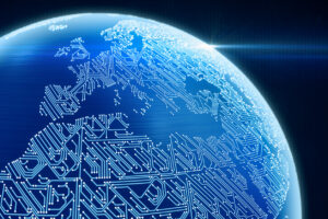 Futuristic Globe with circuit board pattern