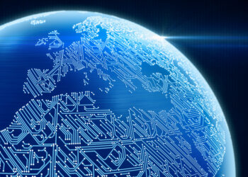 Futuristic Globe with circuit board pattern