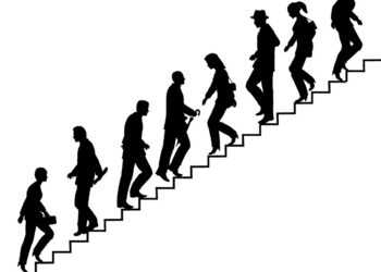Editable vector silhouette of people on stairs with all elements as separate objects. hi-res jpeg file included.