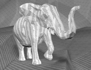 abstract shape of an elephant covered in columns of numbers