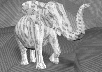 abstract shape of an elephant covered in columns of numbers
