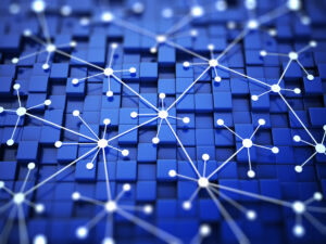 image of white connected nodes against a blue background