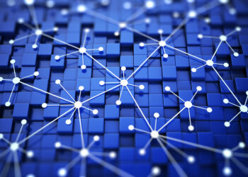 image of white connected nodes against a blue background