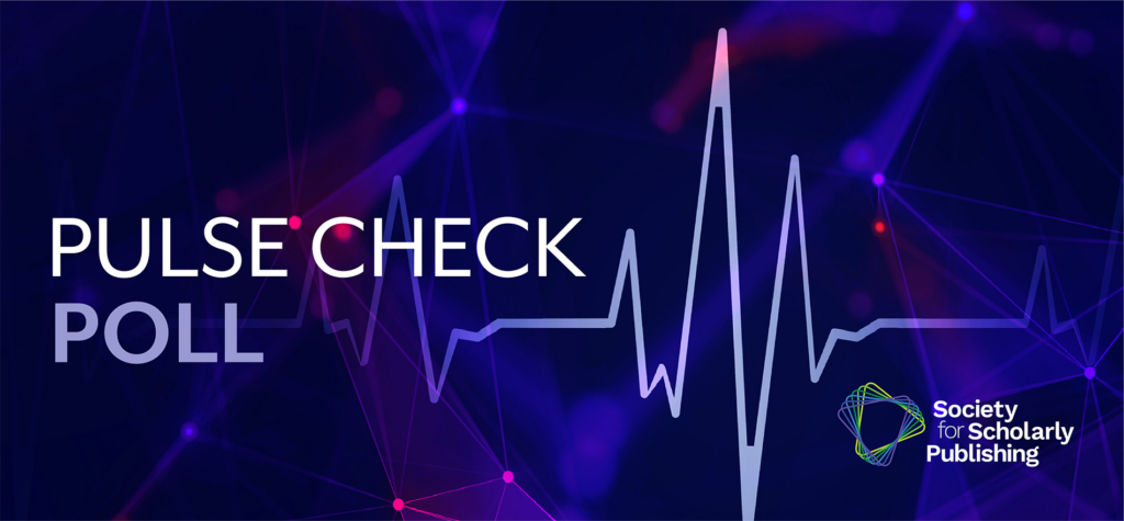 Promotional and decorative banner for a pulse check poll of Society for Scholarly Publishing members