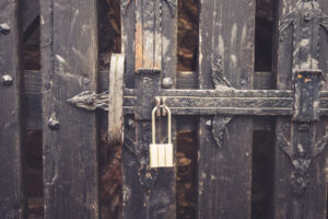 Decorative image: A beautifully crafted wooden gate stands tall, adorned with elegant carvings. A shiny padlock keeps it secure, hinting at mysteries within the hidden garden beyond.