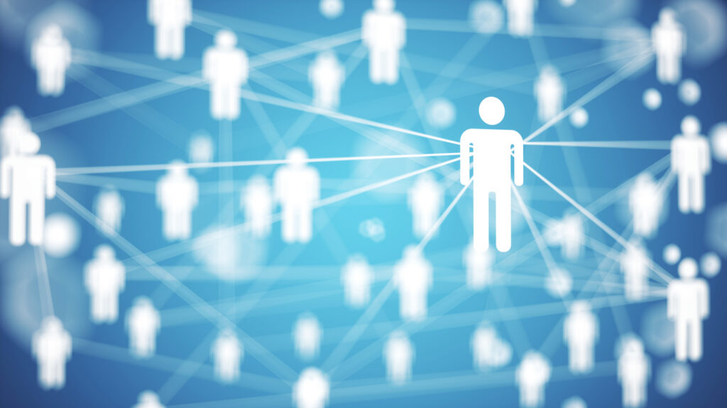 image of figures of individuals connected into a network by interconnecting lines
