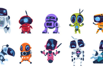 Modern robots. Cartoon friendly mascots. Colorful personal assistants. Collection of mechanical toys. Artificial intelligence or scientific innovation technologies. Vector isolated automation machines