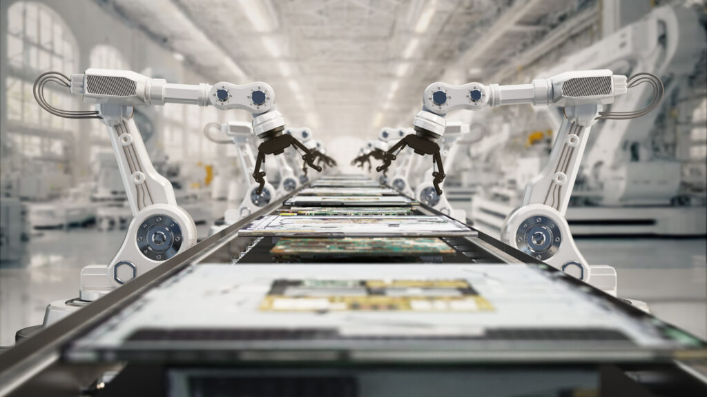 high tech robots on an automated production line