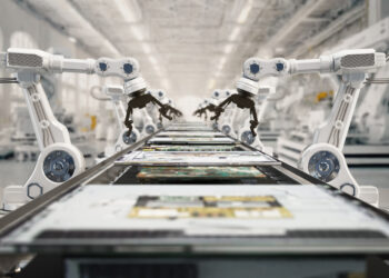 high tech robots on an automated production line