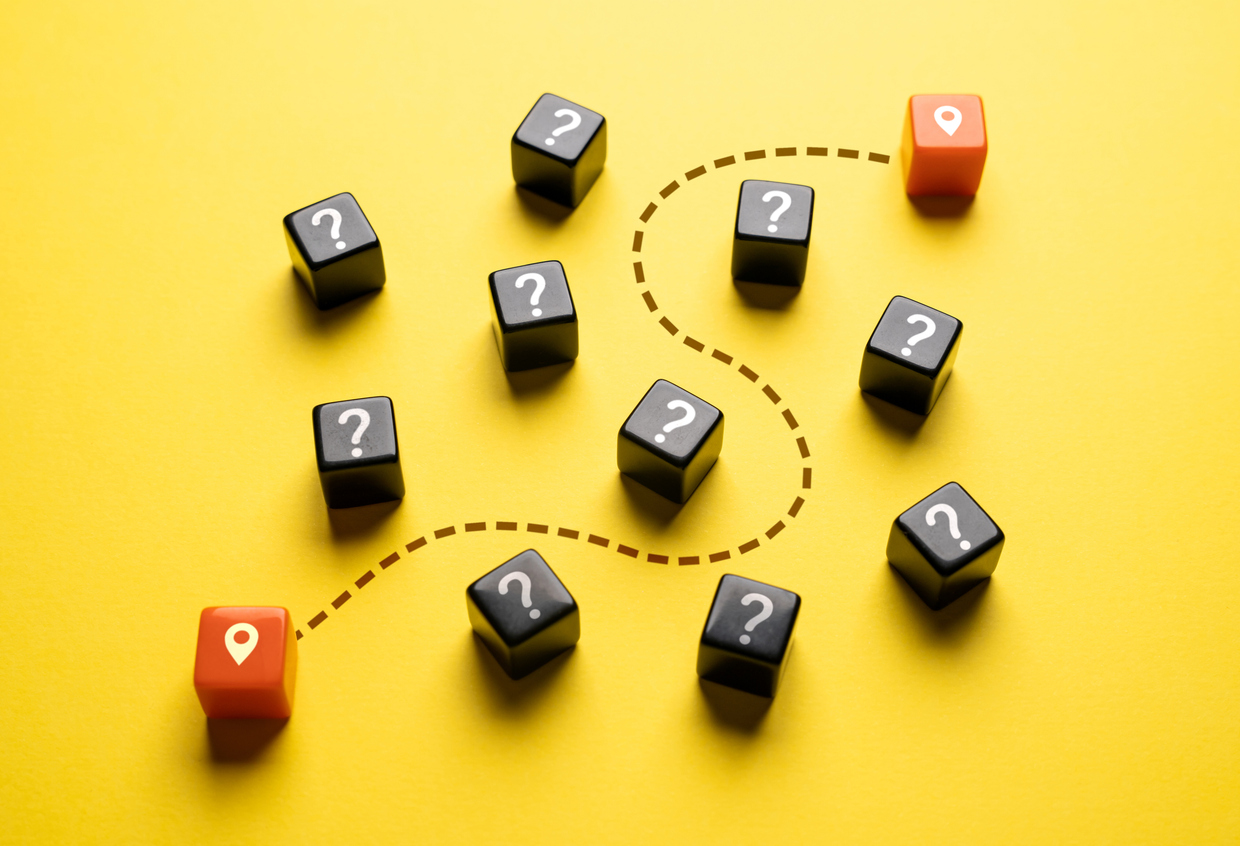 Decorative image suggesting a path of confusion and uncertainty between two points
