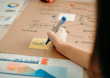 Decorative image of Team Collaborating on Business Strategy with Mindmap and Goal Planning in a Modern Office
