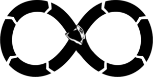 Black and white image of a ouroboros. The ancient symbol called ouroboros is represented with the snake eating its own tail.