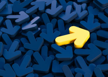 Decorative image: Description: A collection of 3D black arrow icons is stacked together, representing a mix of thoughts and directions. At the top of the pile is a distinct yellow arrow, symbolizing clarity and leadership among the confusion of various directions. This minimalistic composition reflects the challenge of finding one's path amidst differing ideas, illustrating the concept of directional focus and decision-making. The contrast of the yellow arrow against the black arrows emphasizes the idea of standing out and leading in a new direction. 3D rendering enhances the visual depth and impact of the concept.