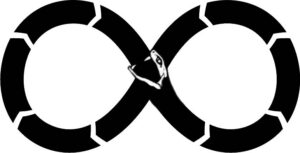 Black and white image of a ouroboros. The ancient symbol called ouroboros is represented with the snake eating its own tail.